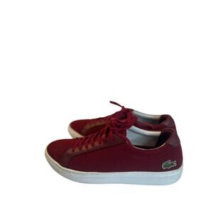 Lacoste L.12.12 Men's Iconic Pique Mesh & Leather Sneaker Burgundy 8.5